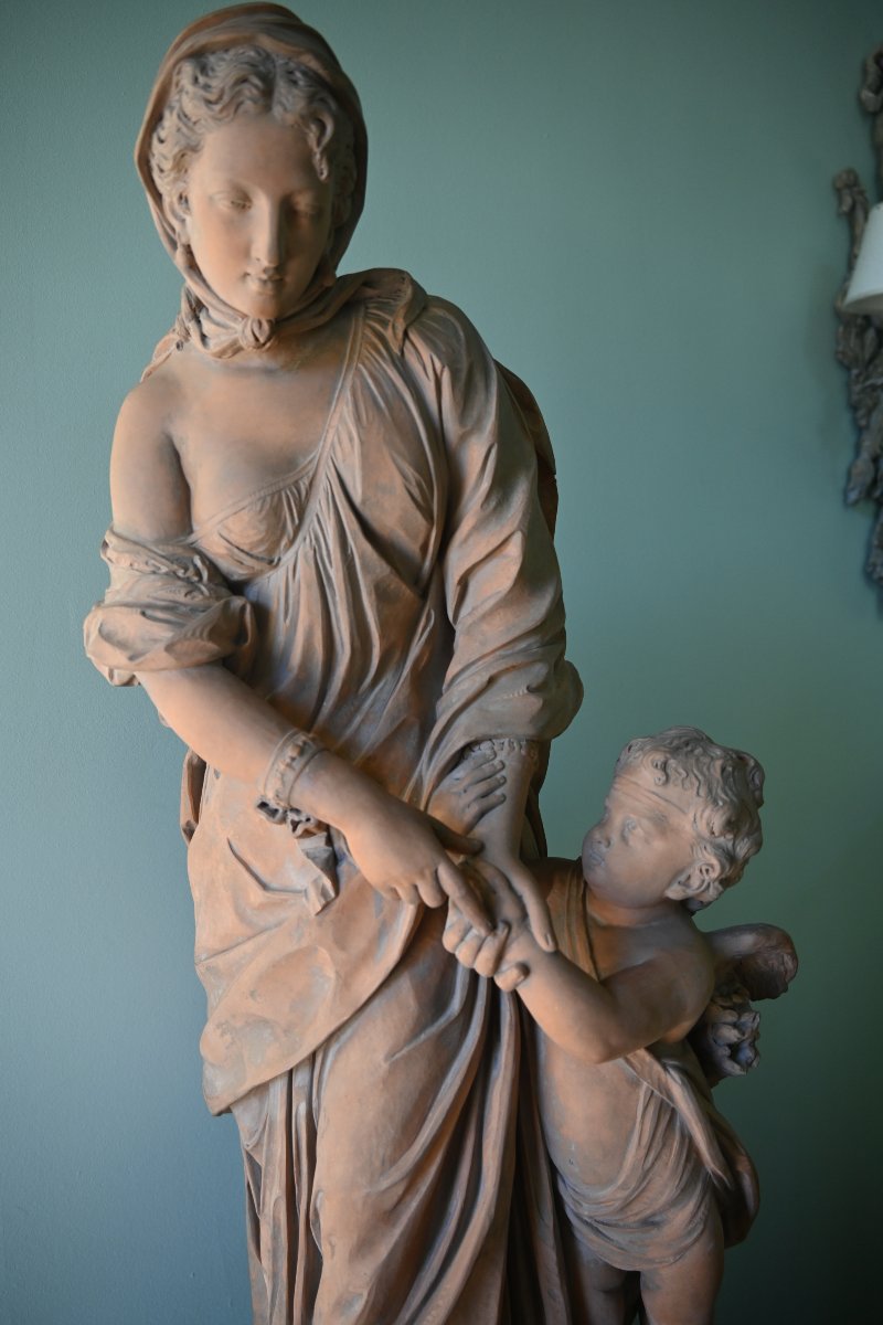 Grande terre cuite jeune femme et l Amour -photo-3
