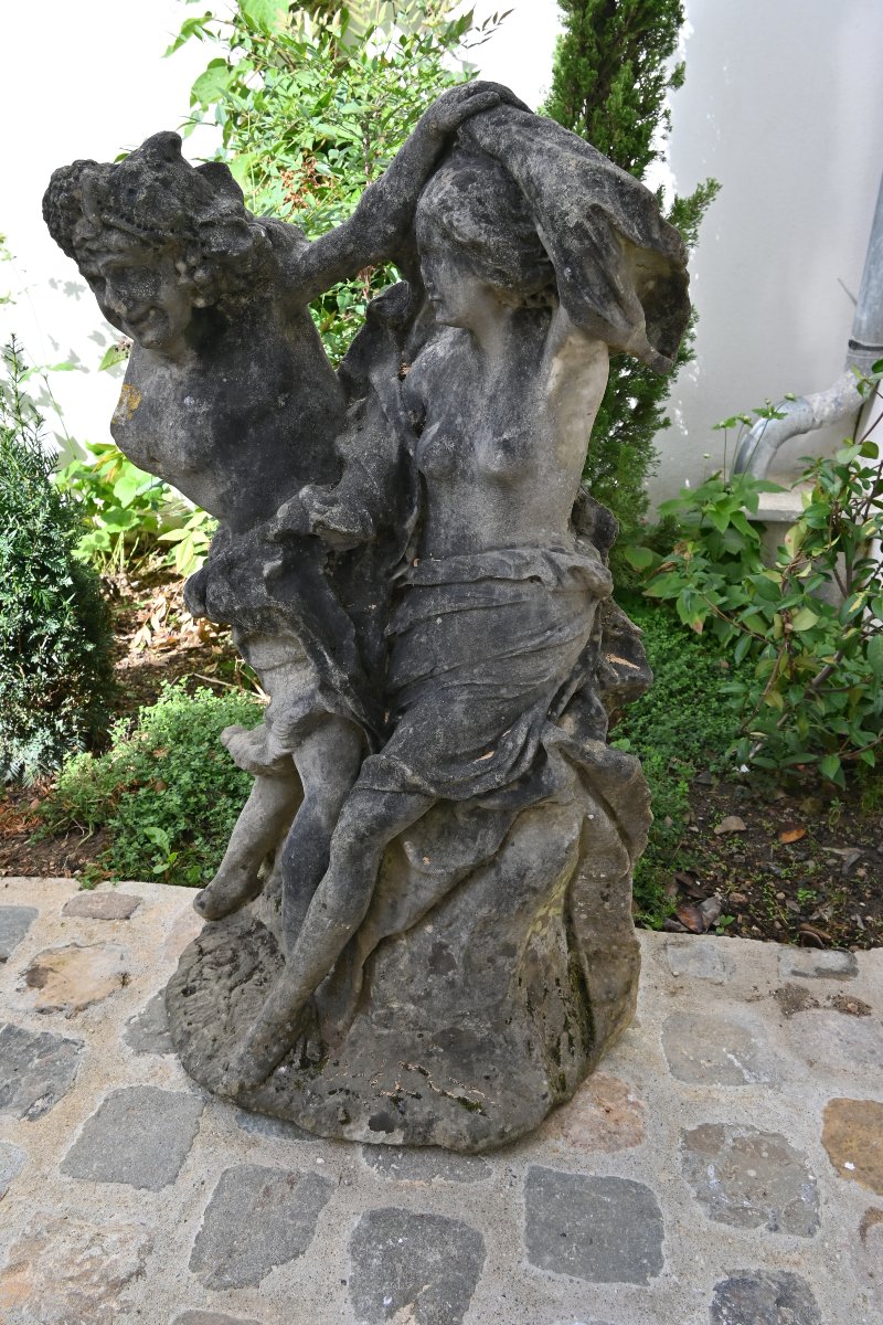 Important groupe en marbre blanc , XVIII , Bacchus et Nymphe-photo-2