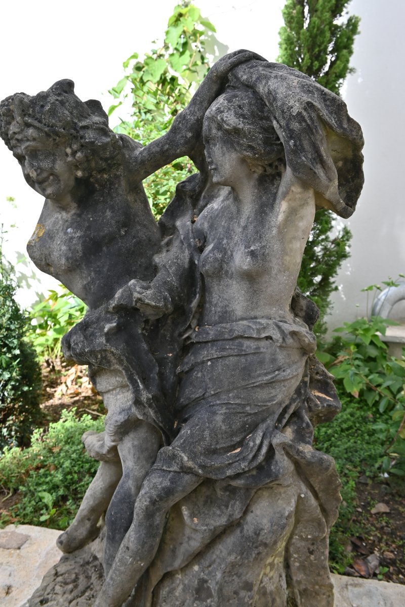 Important groupe en marbre blanc , XVIII , Bacchus et Nymphe-photo-3