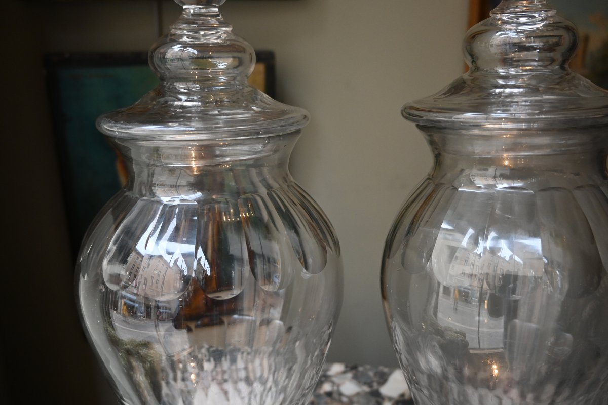 Pair Of Large Lidded Bowls Or Jars, 19th Century-photo-1
