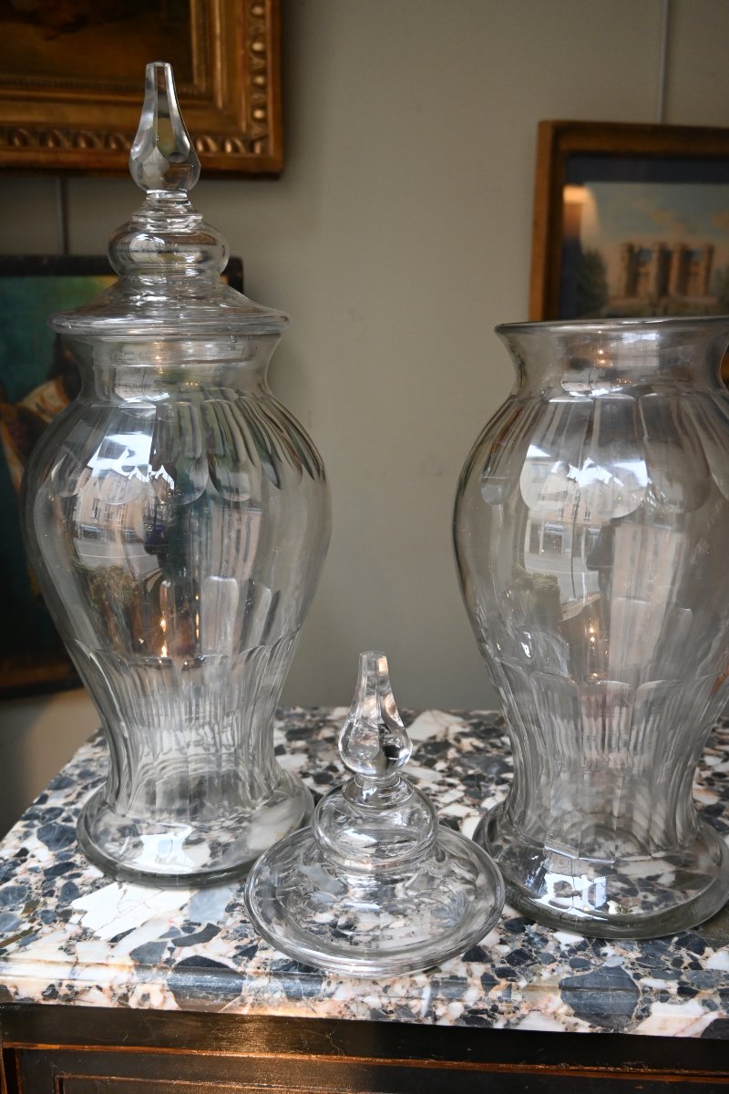 Pair Of Large Lidded Bowls Or Jars, 19th Century-photo-3