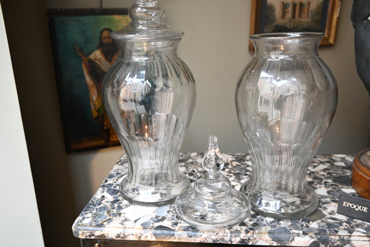 Pair Of Large Lidded Bowls Or Jars, 19th Century-photo-6