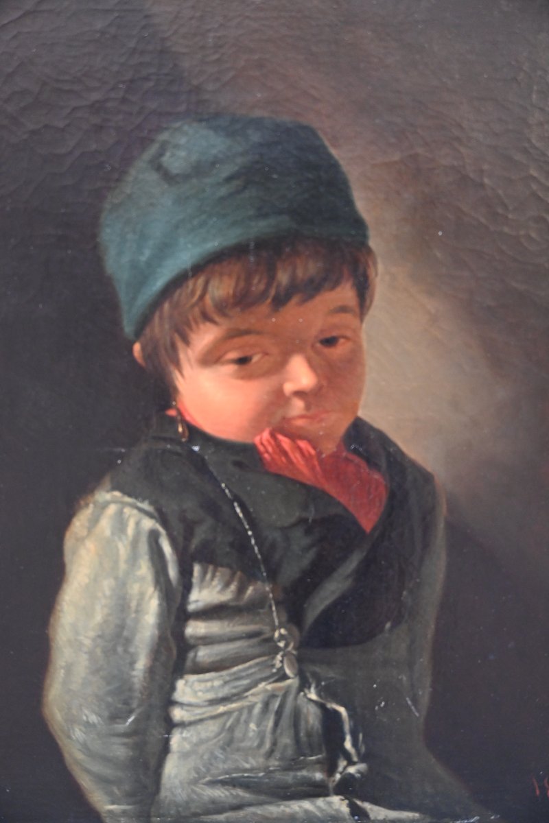 Portrait Of A Young Chimney Sweep, Oil On Canvas, 19th-century School-photo-3
