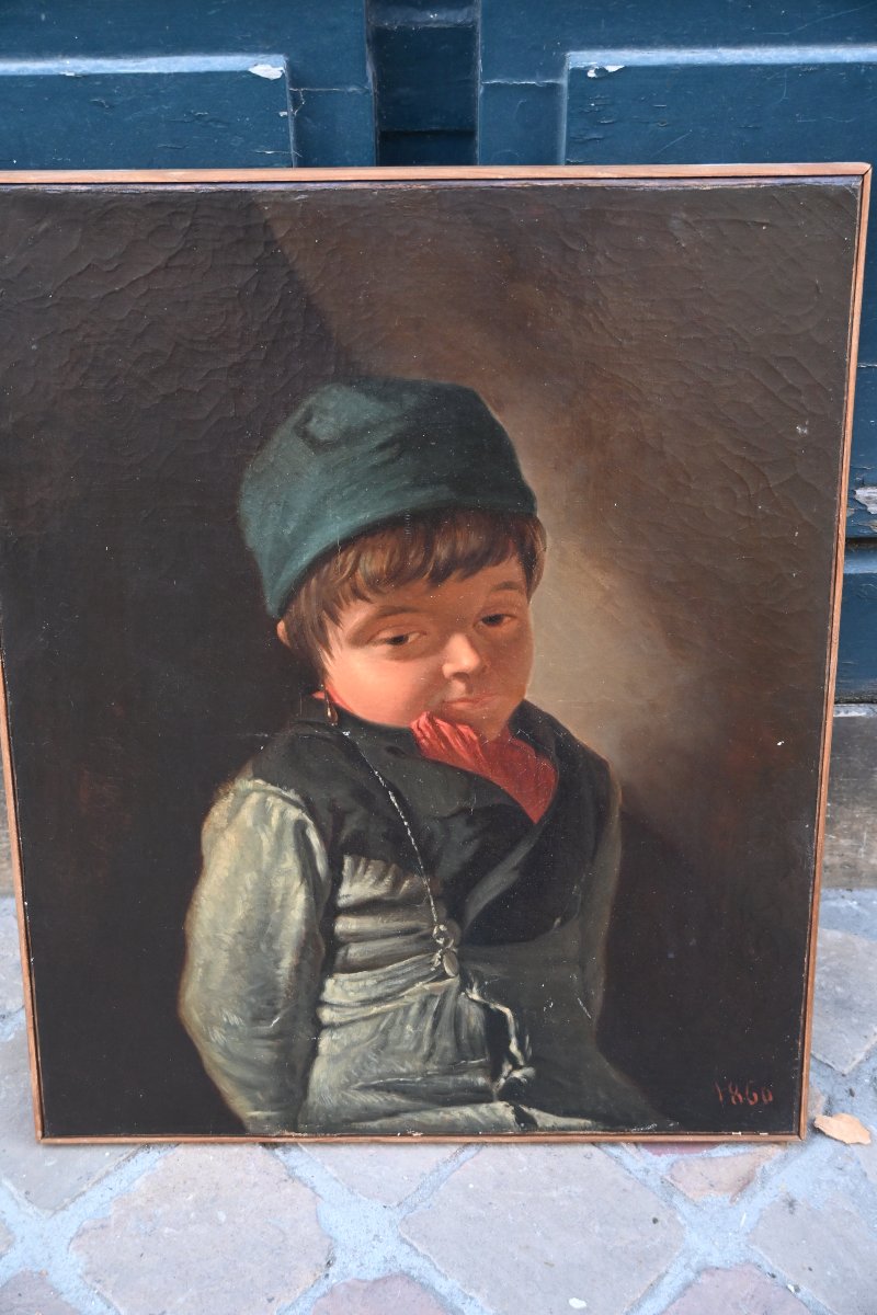 Portrait Of A Young Chimney Sweep, Oil On Canvas, 19th-century School-photo-4