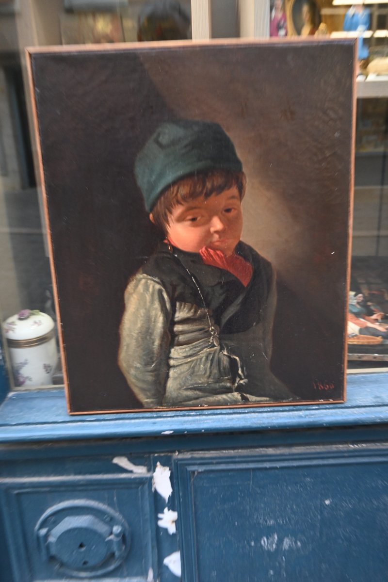 Portrait Of A Young Chimney Sweep, Oil On Canvas, 19th-century School-photo-6
