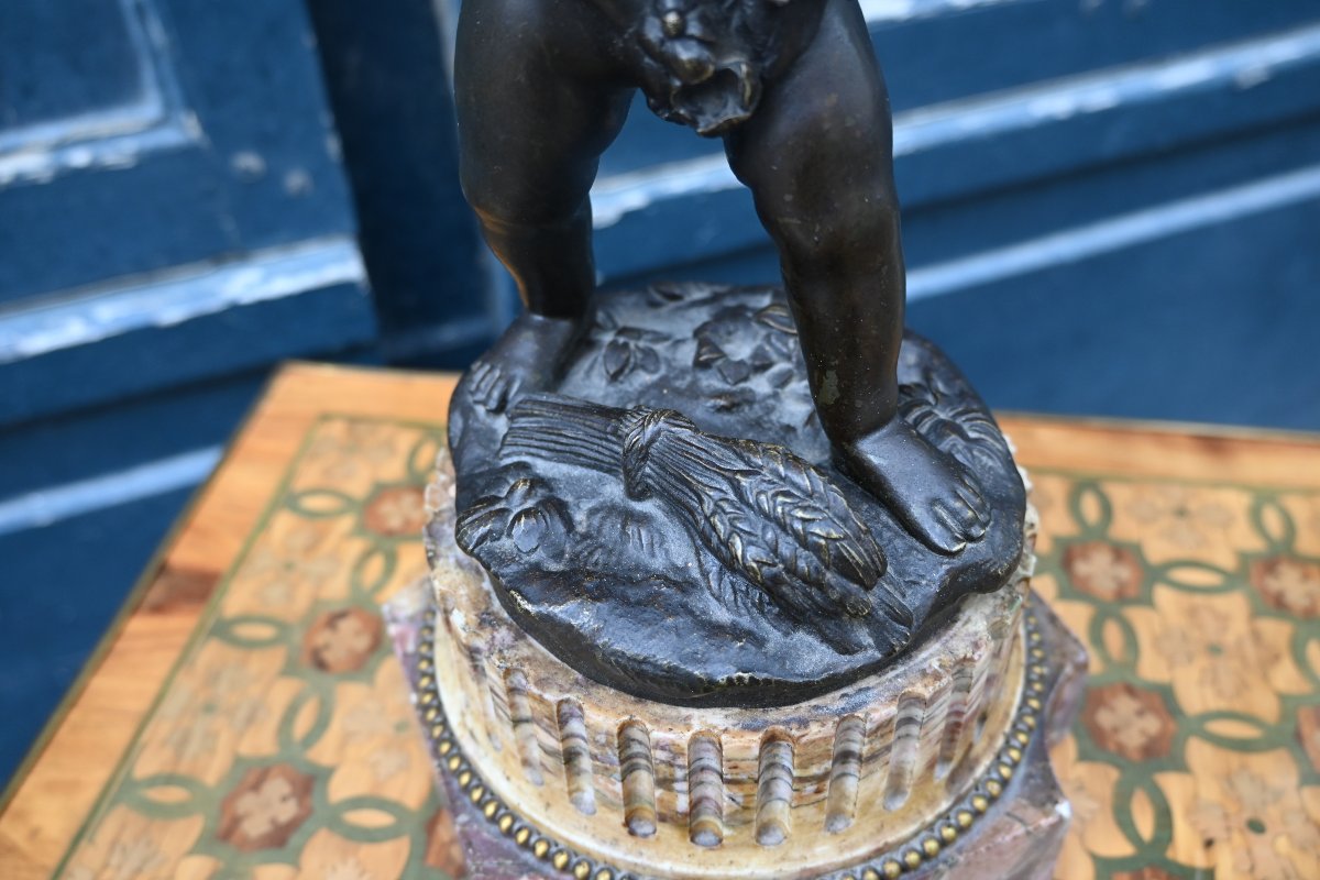 Clodion, amour à la colombe , sculpture enbronze et marbre   de style Louis XVI-photo-4