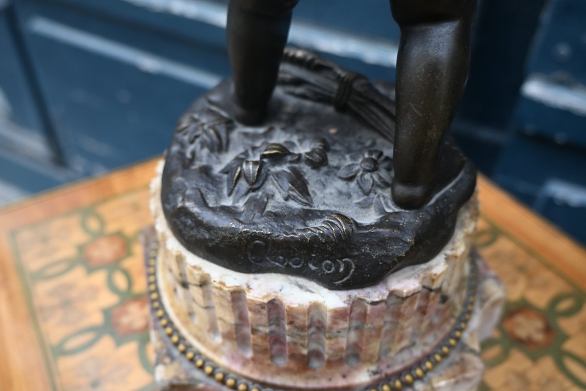 Clodion, amour à la colombe , sculpture enbronze et marbre   de style Louis XVI-photo-5