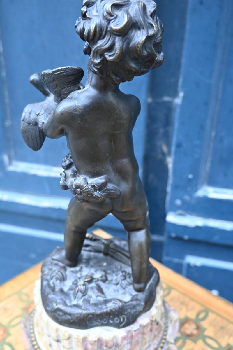 Clodion, amour à la colombe , sculpture enbronze et marbre   de style Louis XVI-photo-6