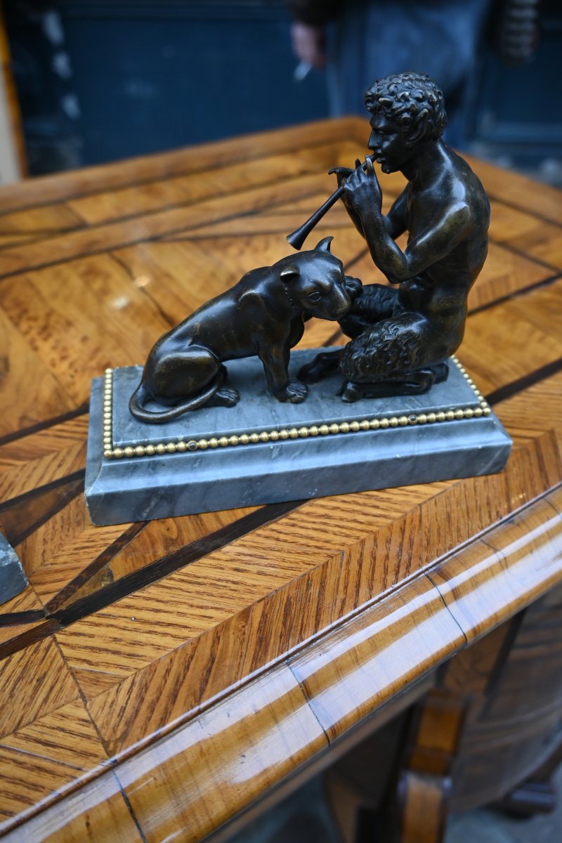 Paire de bronzes faunes et panthères d époque Empire XIX-photo-3