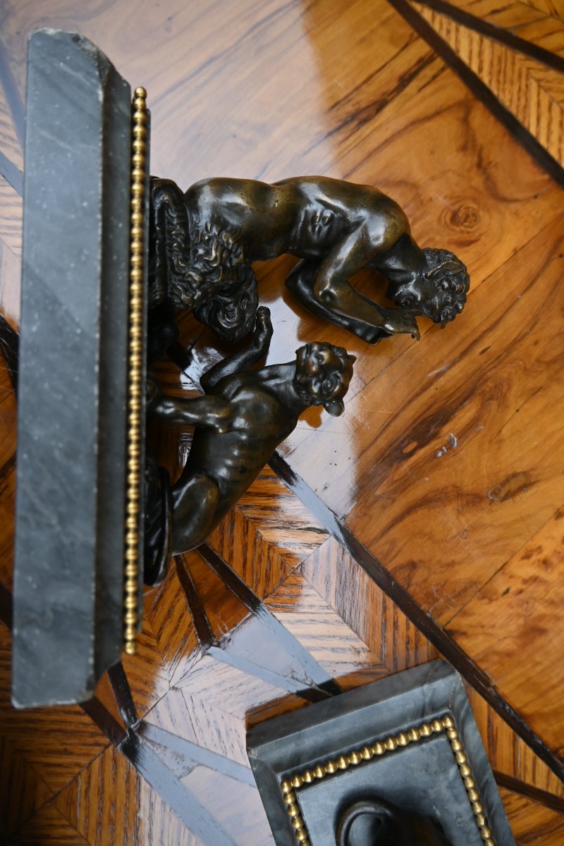 Paire de bronzes faunes et panthères d époque Empire XIX-photo-1