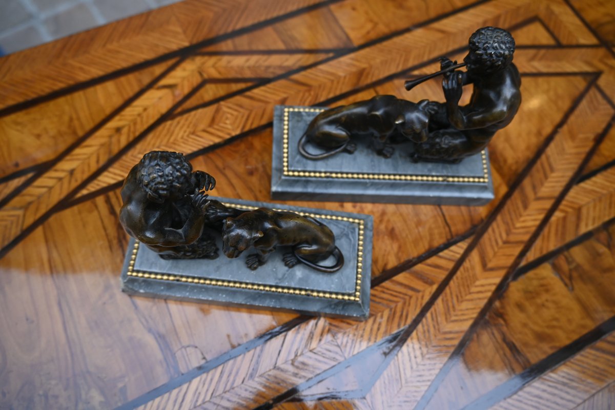 Paire de bronzes faunes et panthères d époque Empire XIX-photo-3