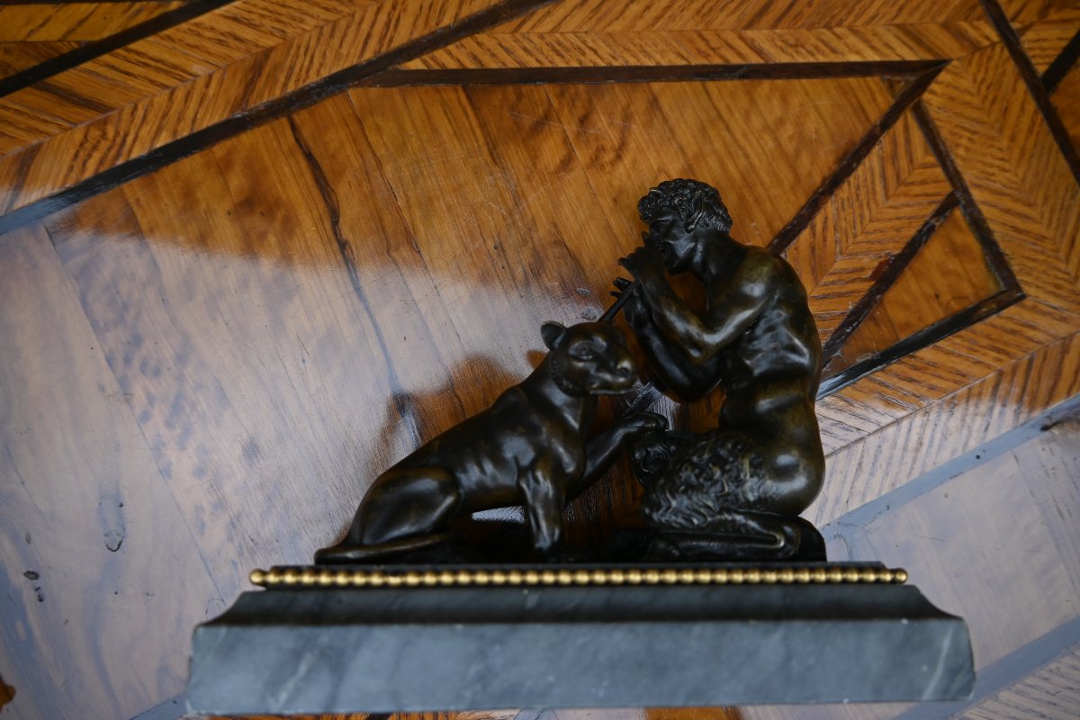 Paire de bronzes faunes et panthères d époque Empire XIX-photo-4