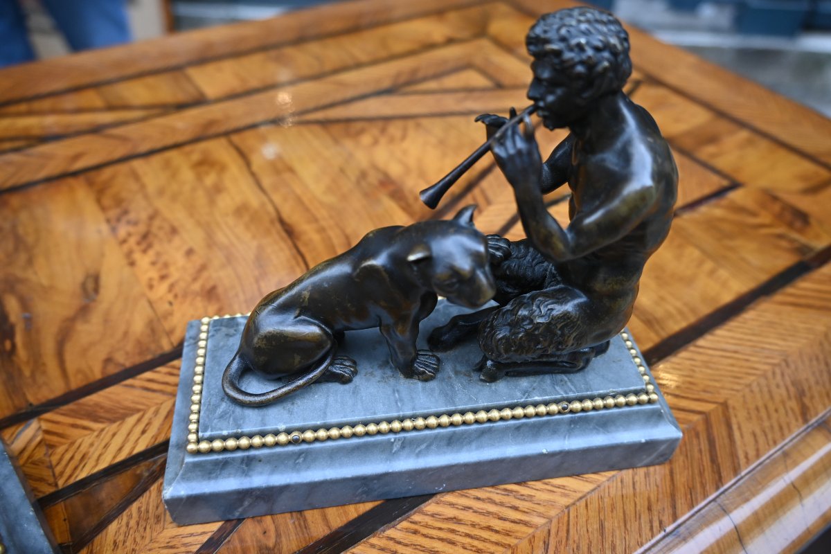 Paire de bronzes faunes et panthères d époque Empire XIX-photo-7