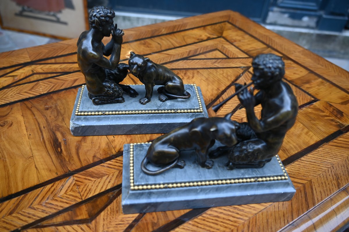 Paire de bronzes faunes et panthères d époque Empire XIX