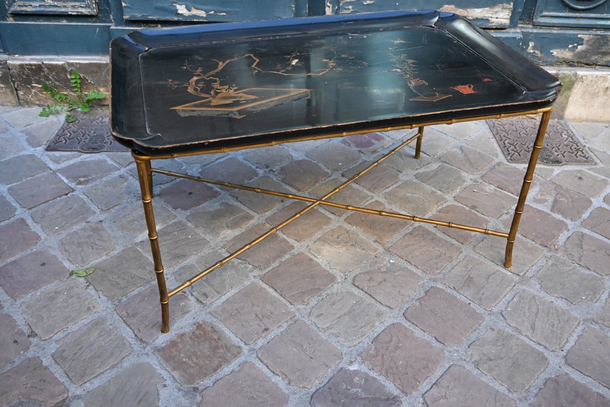 Elégante table basse , bronze et laque , Maison Jansen ou Baguès-photo-2