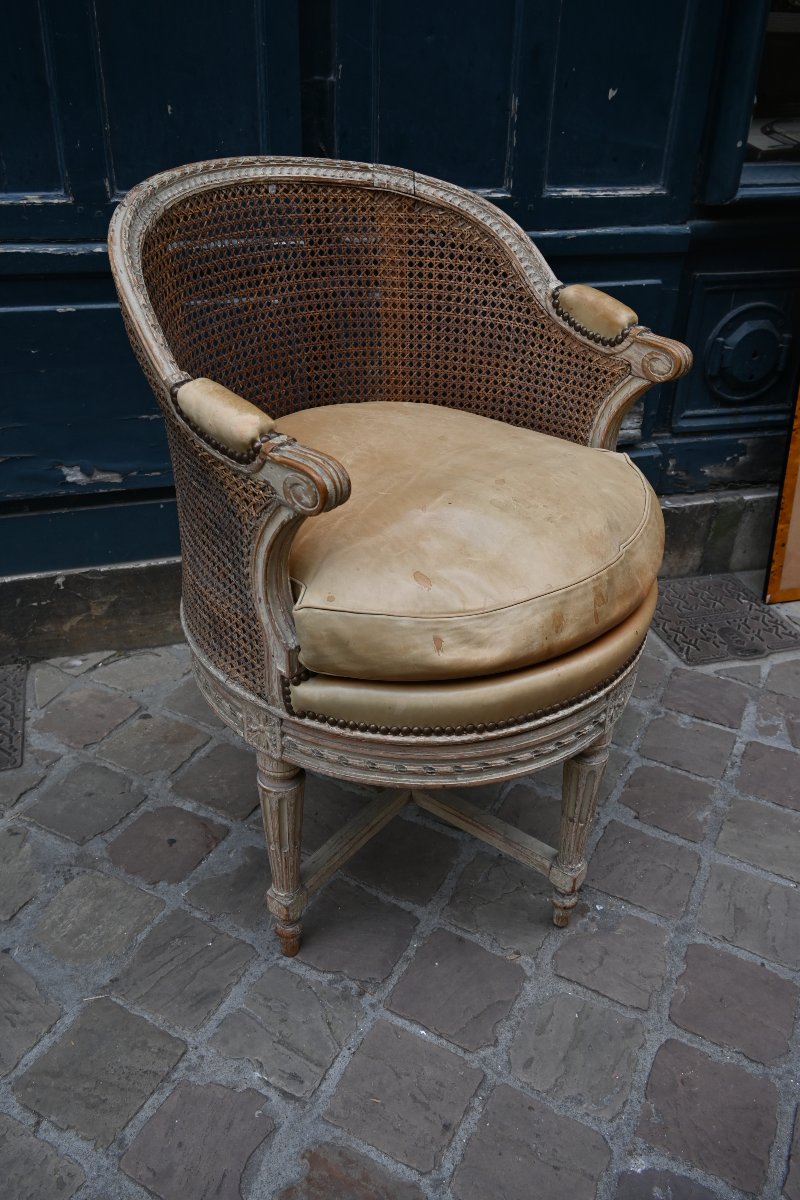 Fauteuil de bureau canné d epoque Louis XVI-photo-2