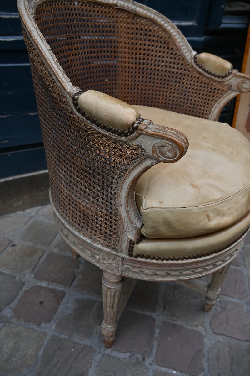Fauteuil de bureau canné d epoque Louis XVI-photo-3