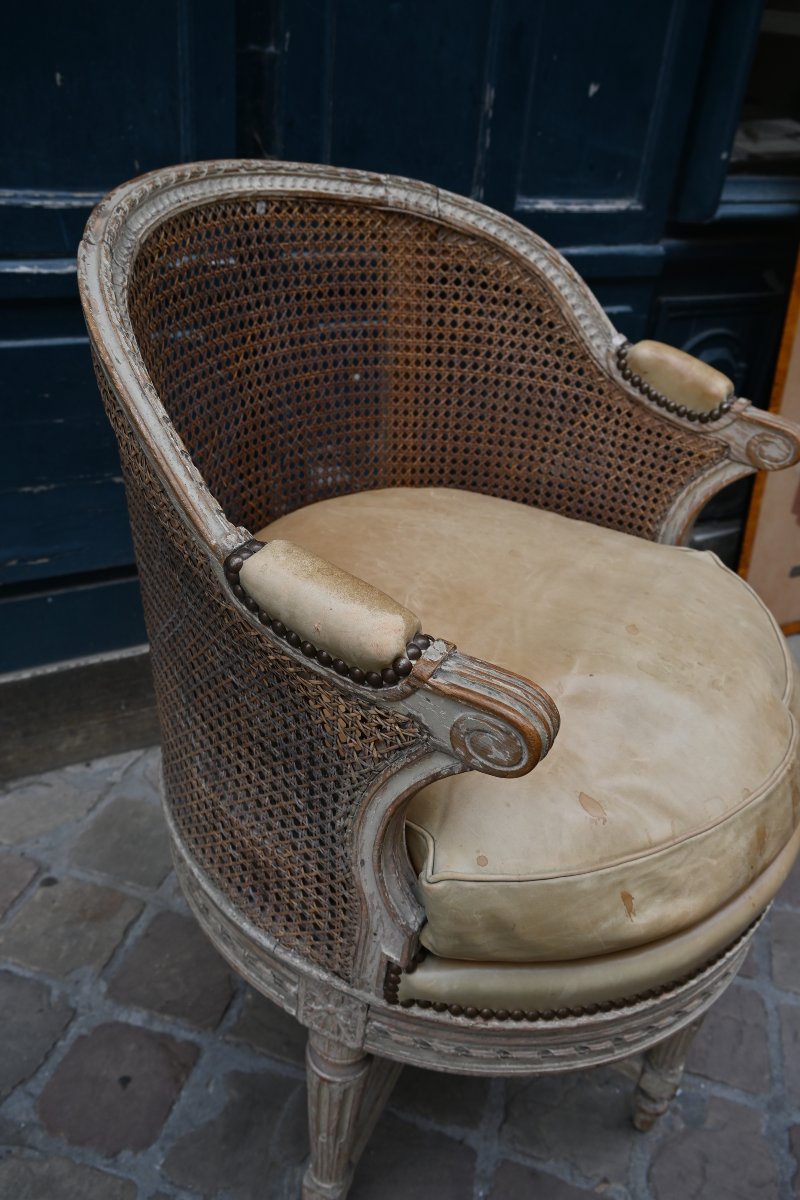Fauteuil de bureau canné d epoque Louis XVI-photo-4
