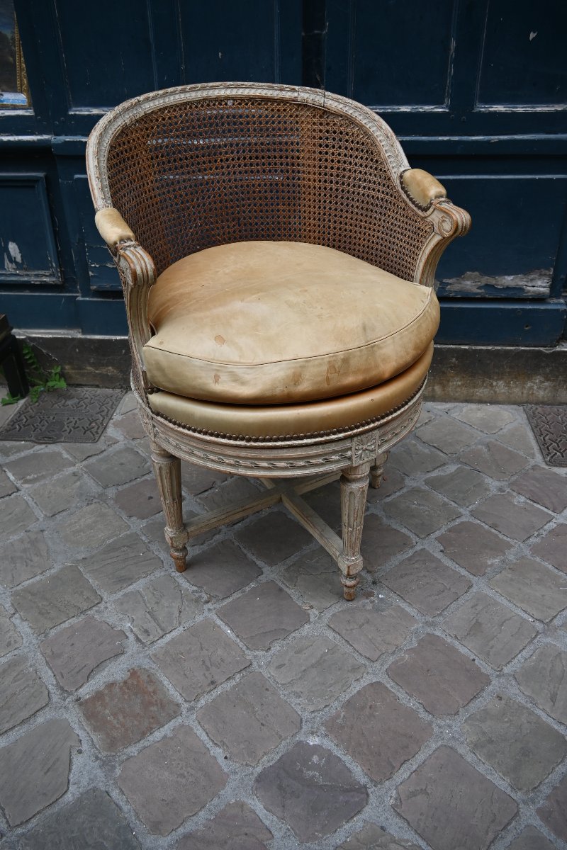 Fauteuil de bureau canné d epoque Louis XVI-photo-1