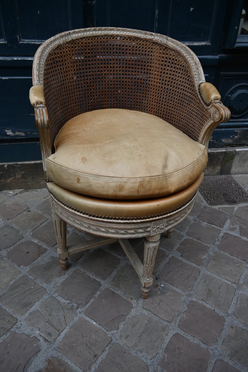 Fauteuil de bureau canné d epoque Louis XVI-photo-2