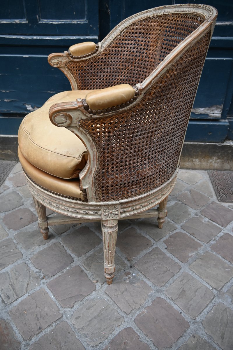 Fauteuil de bureau canné d epoque Louis XVI-photo-3