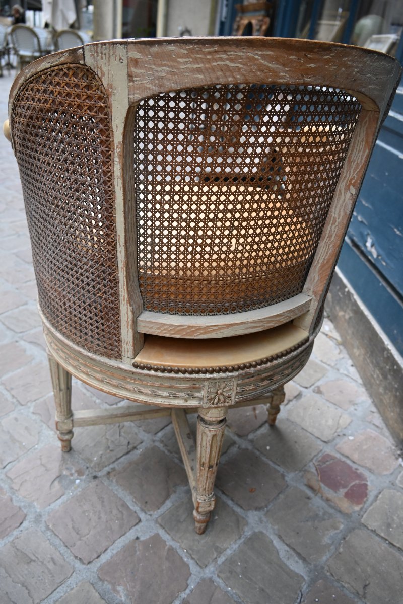 Fauteuil de bureau canné d epoque Louis XVI-photo-4