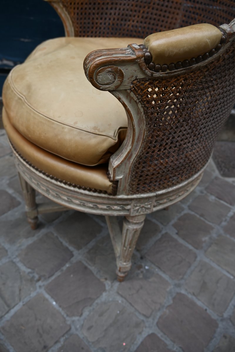 Fauteuil de bureau canné d epoque Louis XVI-photo-5