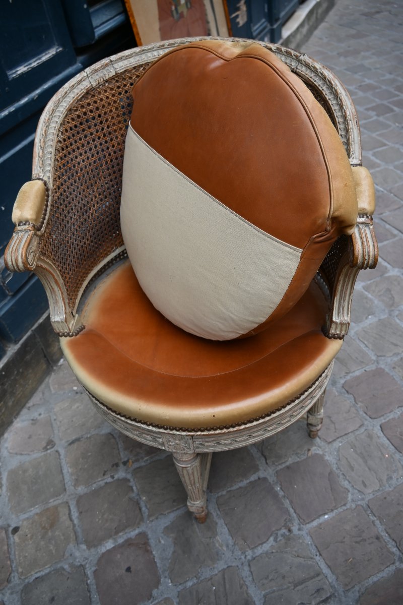 Fauteuil de bureau canné d epoque Louis XVI-photo-7