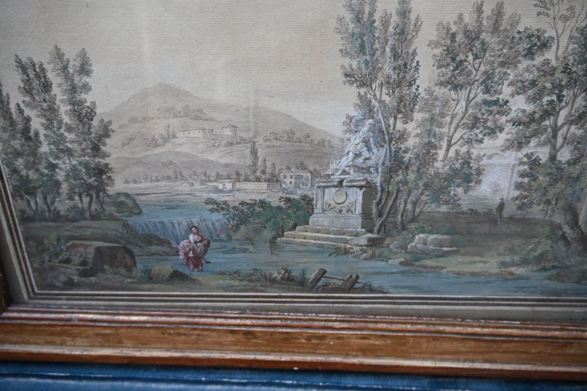 Jean Baptiste Lallemand attribuée , aquarelle "le passage du gué" école  XVIII-photo-4