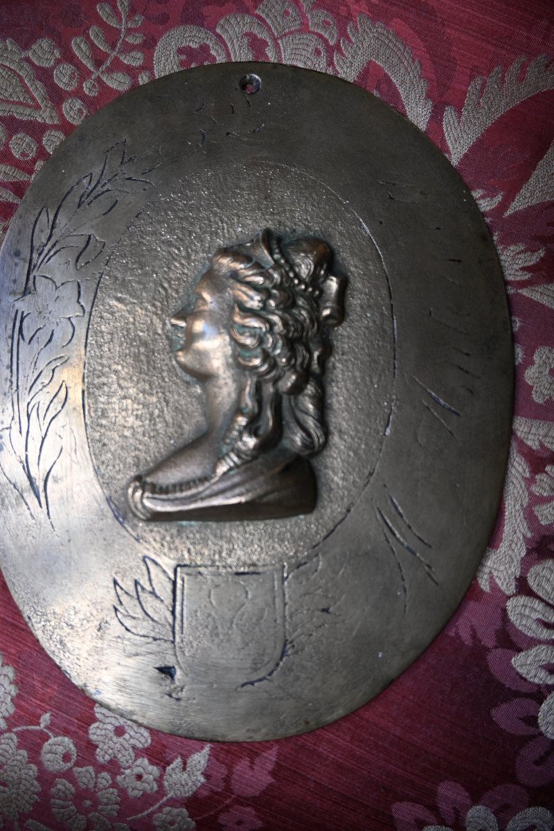 Marie -Antoinette , plaque en bronze , profil de la Reine , fin XVIII-photo-4