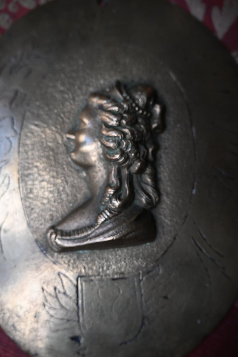 Marie -Antoinette , plaque en bronze , profil de la Reine , fin XVIII-photo-3