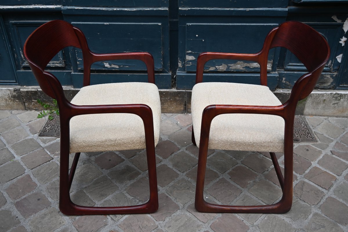 Pair Of Sled-style Armchairs Based On Baumann's Design-photo-5