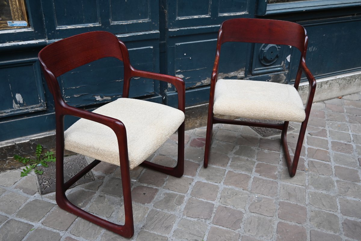 Pair Of Sled-style Armchairs Based On Baumann's Design