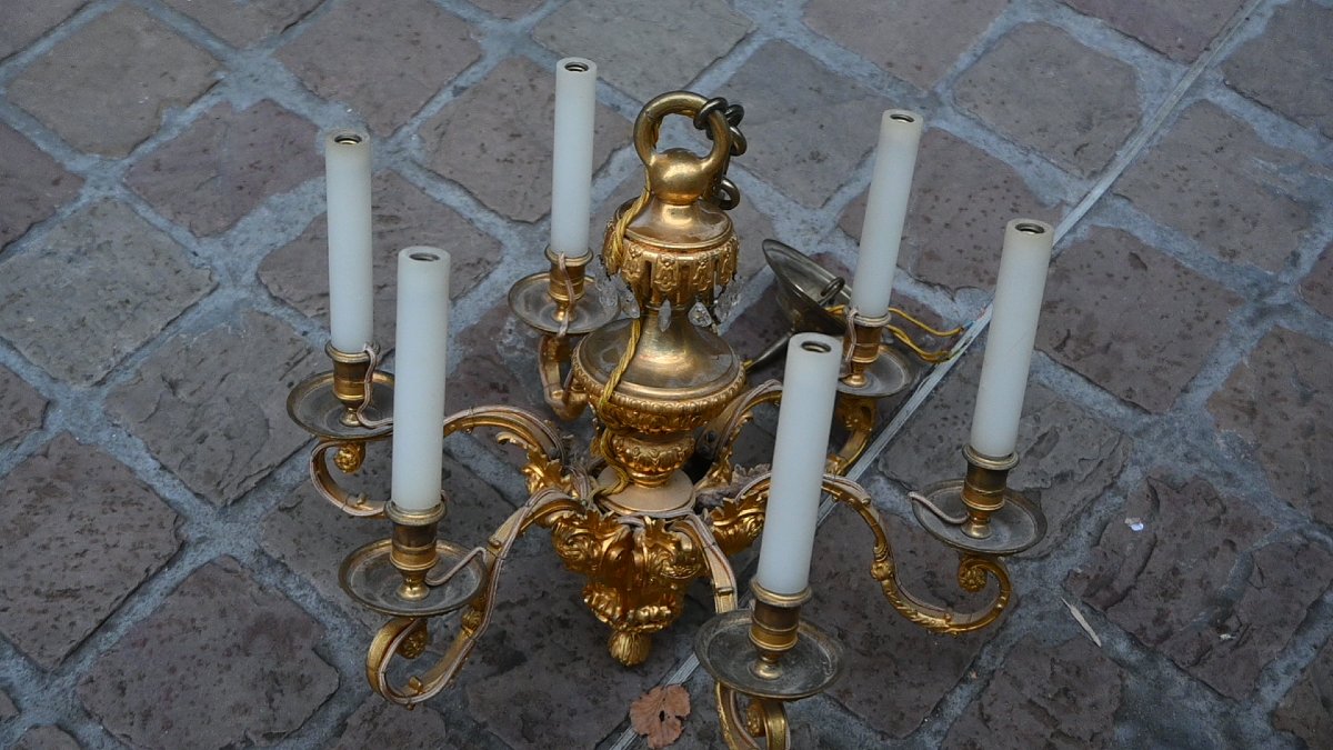 Louis XIV-style Bronze Chandelier   Boulle Style -photo-4