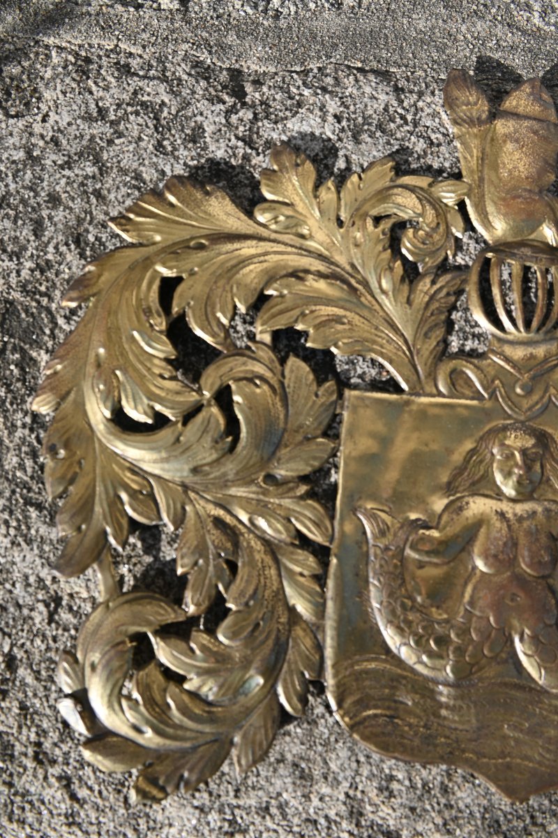 Original Brass Coat Of Arms Decorated With A Mermaid-photo-4