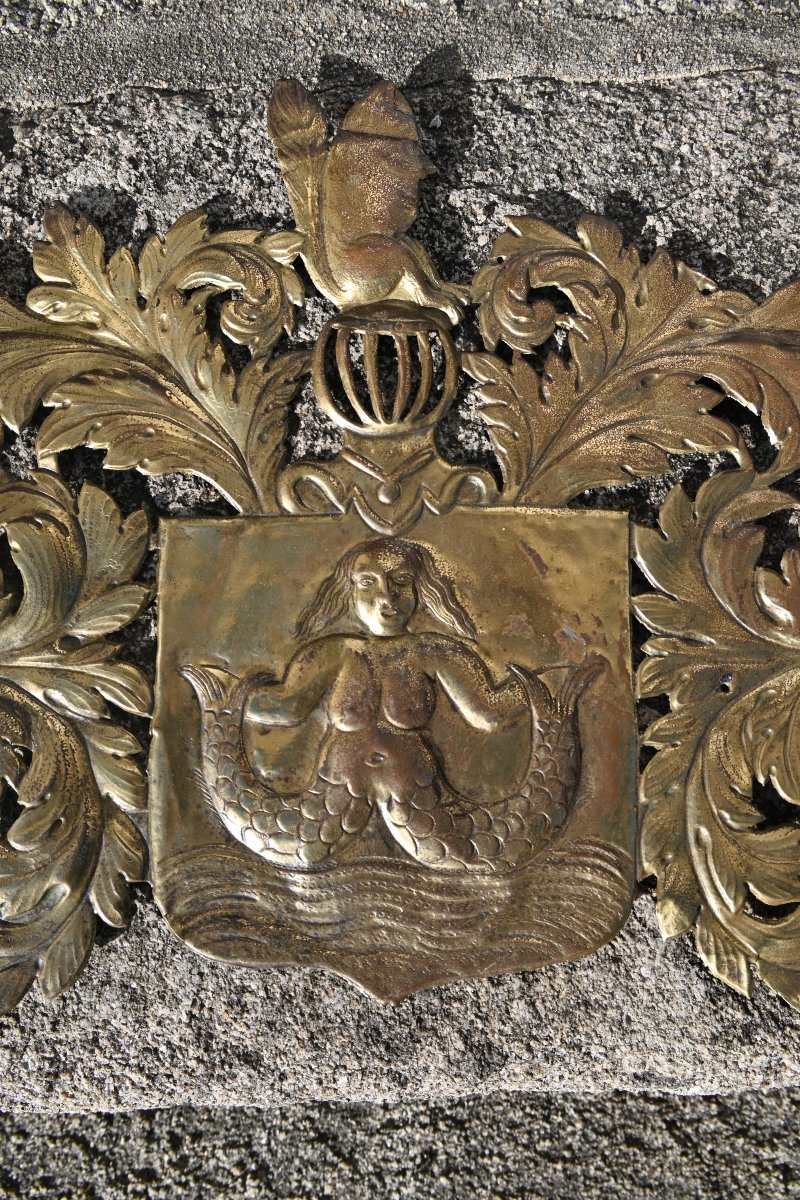 Original Brass Coat Of Arms Decorated With A Mermaid-photo-7