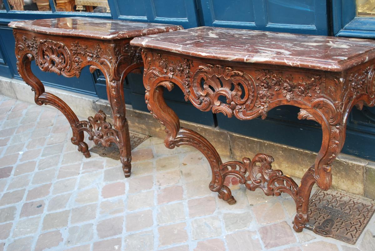 Rare Pair Of Walnut Consoles, Louis XV, Provence XVIII