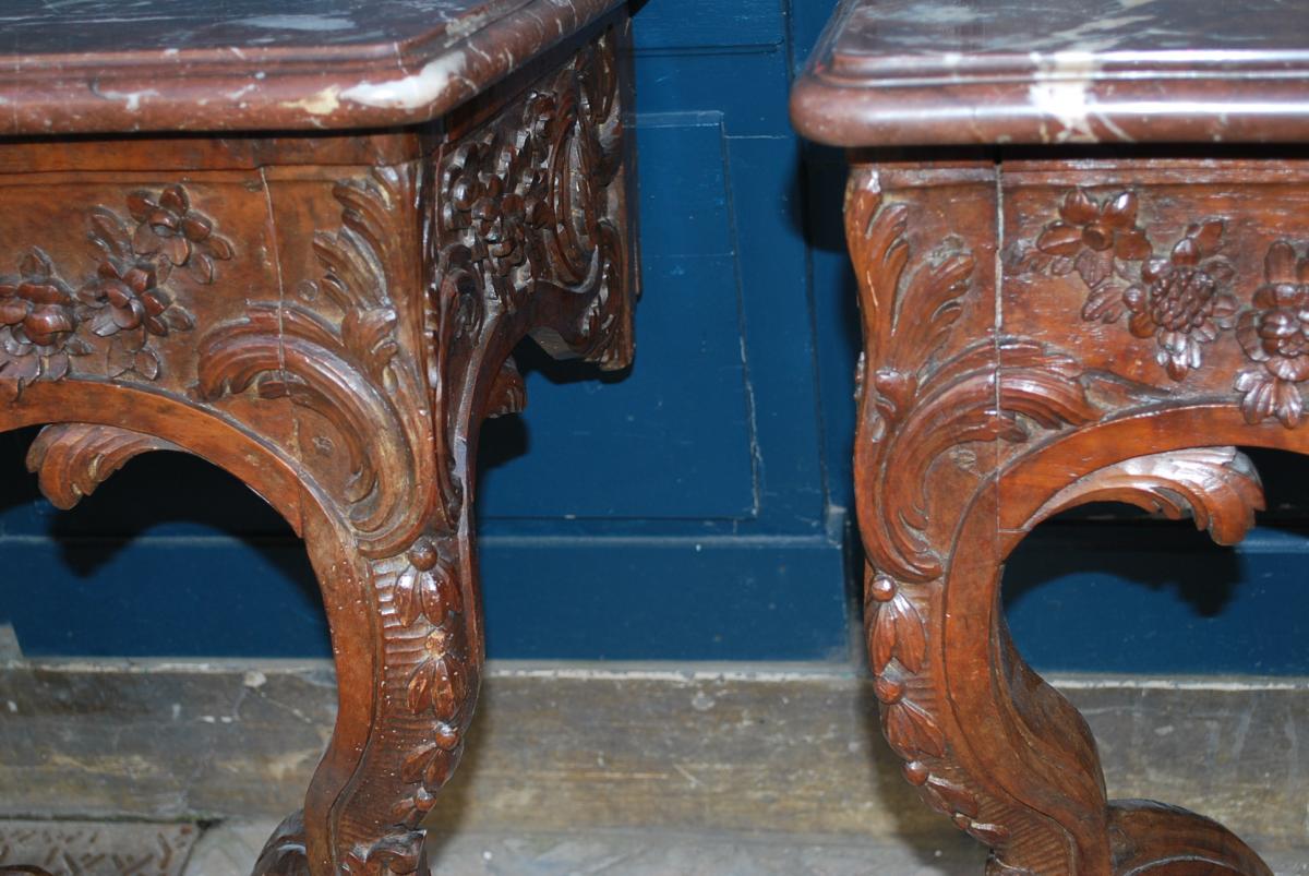 Rare Pair Of Walnut Consoles, Louis XV, Provence XVIII-photo-3