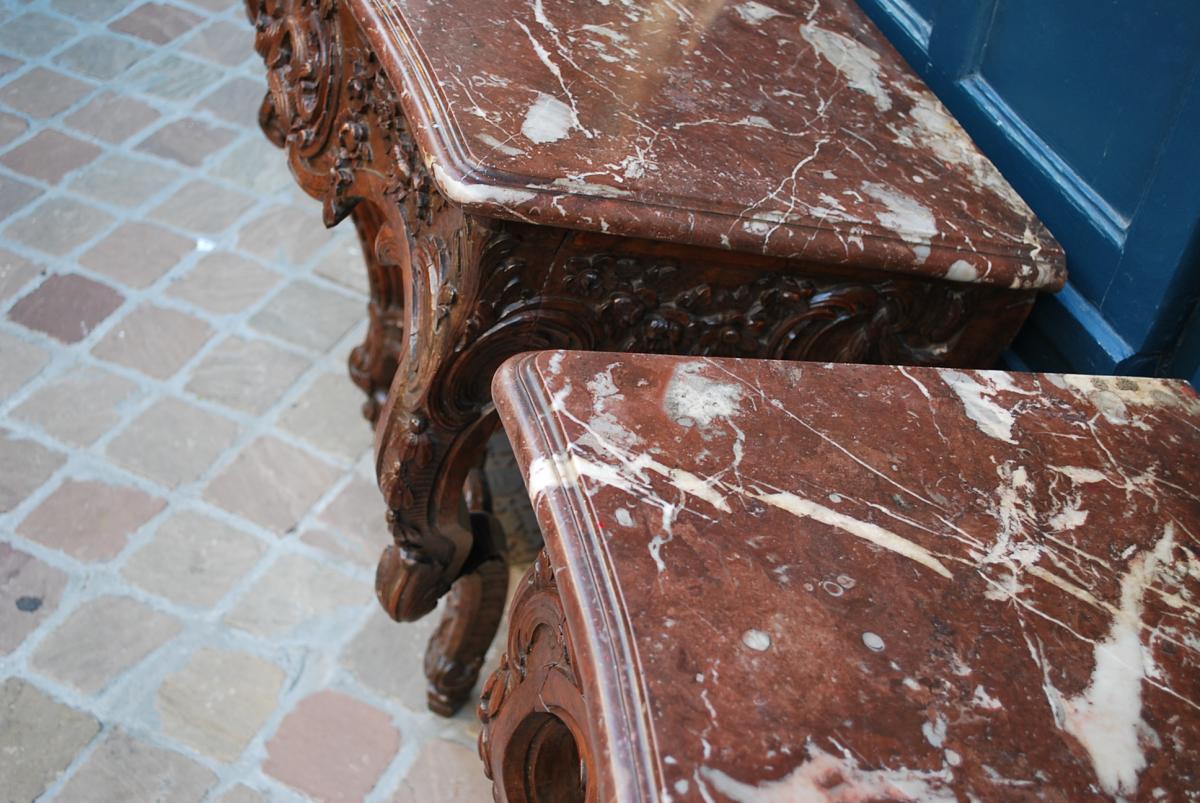 Rare Pair Of Walnut Consoles, Louis XV, Provence XVIII-photo-4