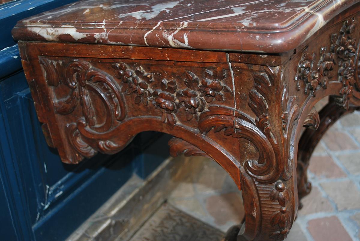 Rare Pair Of Walnut Consoles, Louis XV, Provence XVIII-photo-6