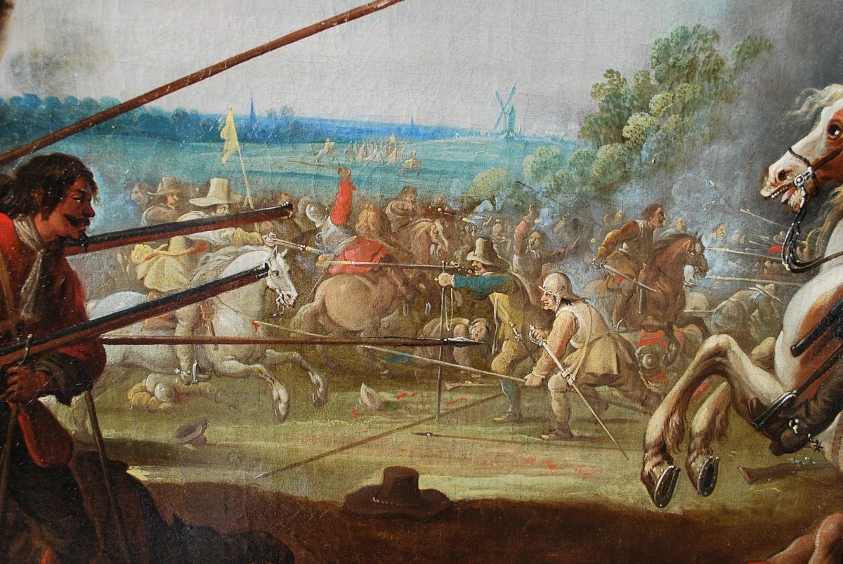 Choc De Cavalerie Signé De Pieter Meulener , Huile XVII-photo-8