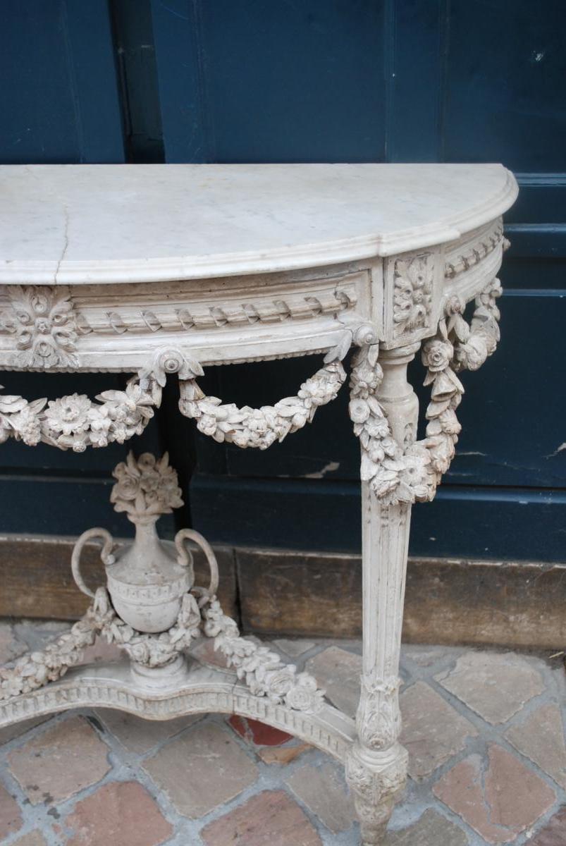 Elegant Half Moon Console In Lacquered Wood D Louis XVI-photo-3