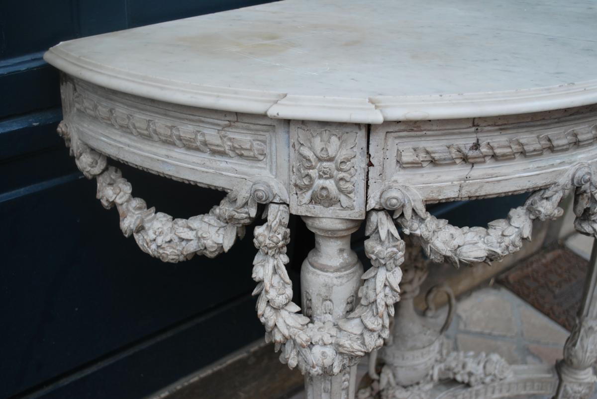 Elegant Half Moon Console In Lacquered Wood D Louis XVI-photo-4