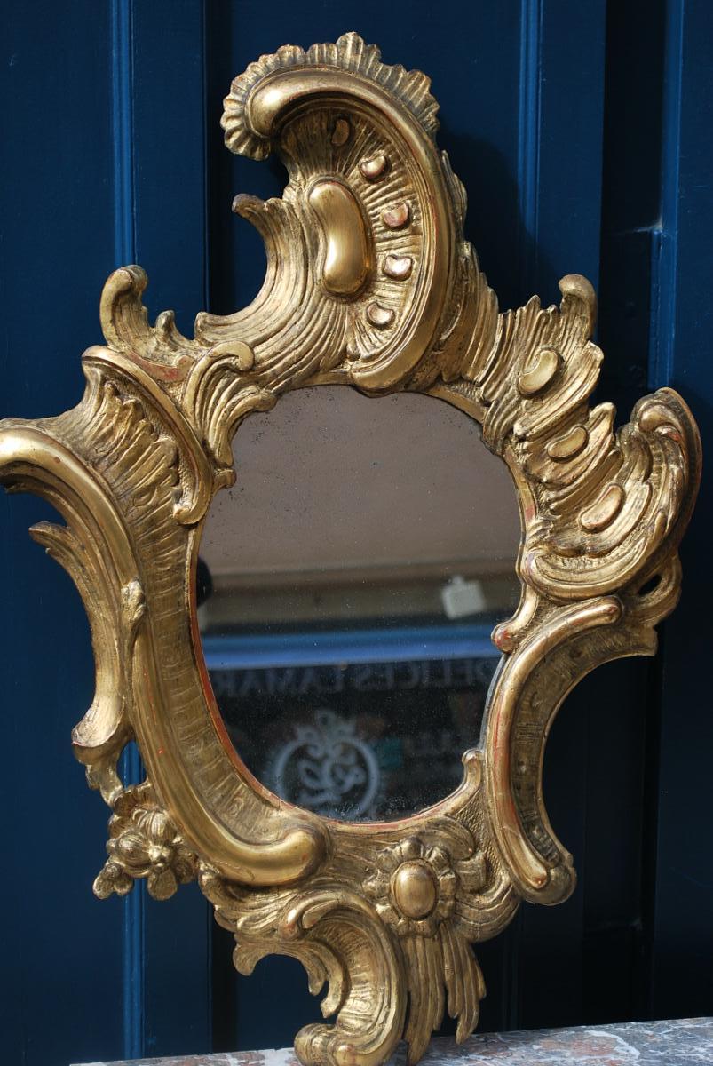 Pair Of Mirrors In Golden Wood D Baroque Italy XVIII-photo-2