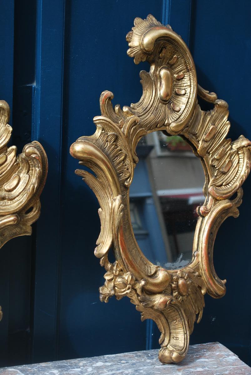 Pair Of Mirrors In Golden Wood D Baroque Italy XVIII-photo-3