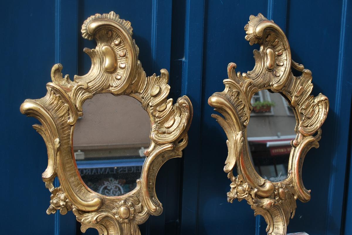 Pair Of Mirrors In Golden Wood D Baroque Italy XVIII-photo-4