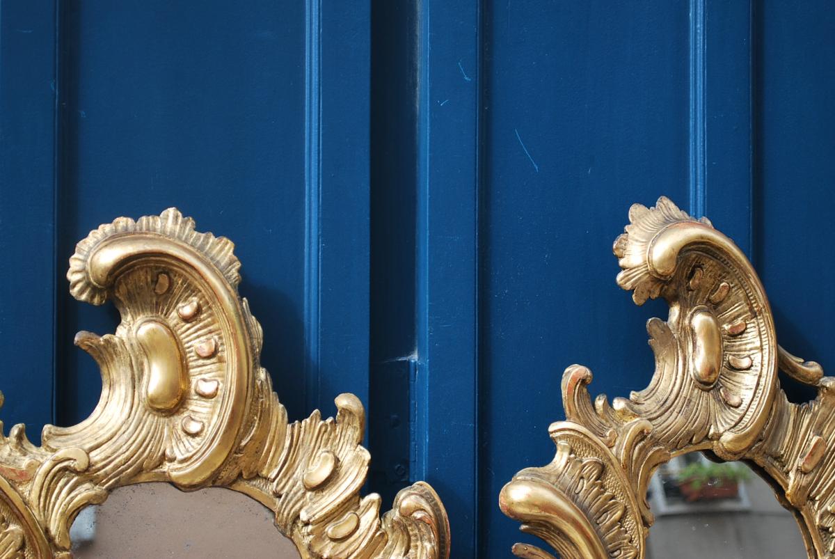 Pair Of Mirrors In Golden Wood D Baroque Italy XVIII-photo-1