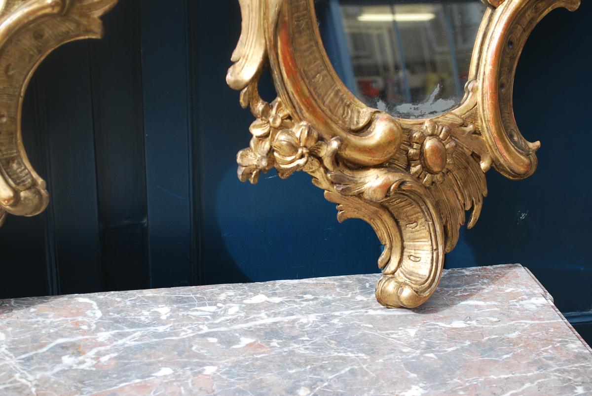 Paire De Miroirs En Bois Doré D époque Baroque Italie XVIII-photo-3