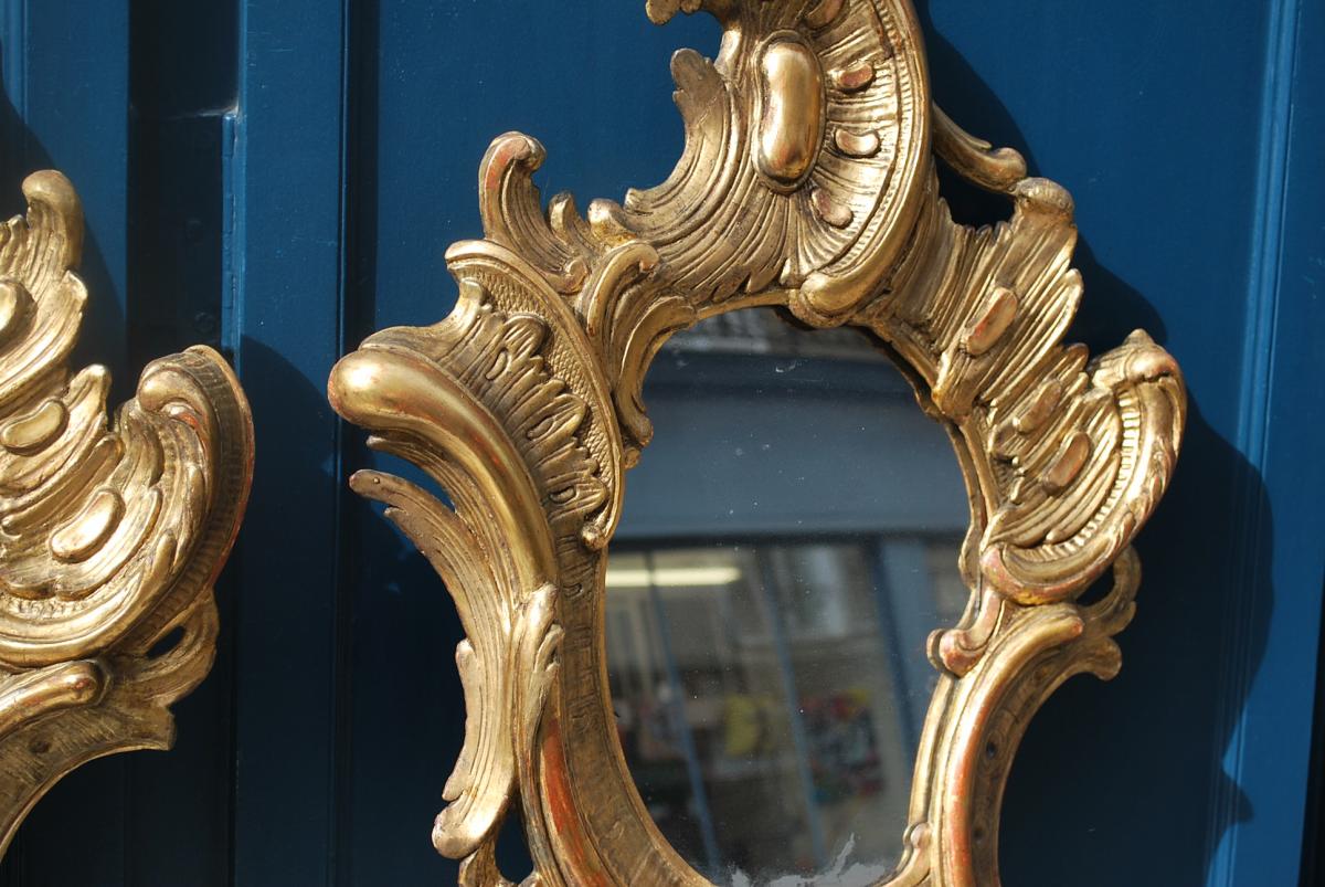 Pair Of Mirrors In Golden Wood D Baroque Italy XVIII-photo-8