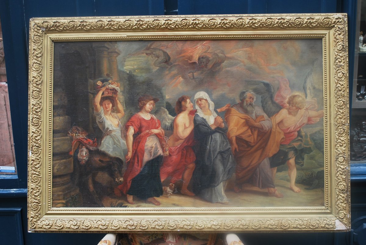 Huile Représentant La Fuite De Loth , D Après Le Tableau De Rubens-photo-2